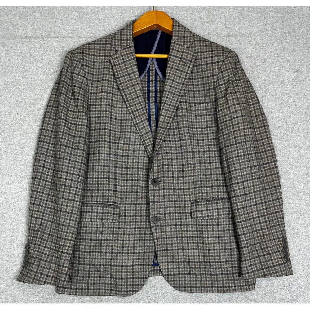 Cole Haan Blazer 40S Grey Gingham Plaid Performance Unstructured Wool Blend